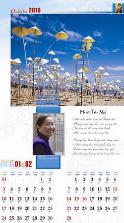 Một trang lịch mới có in bài thơ "Mùa tao ngộ" của nhà thơ Tôn Nữ Hỷ Khương.